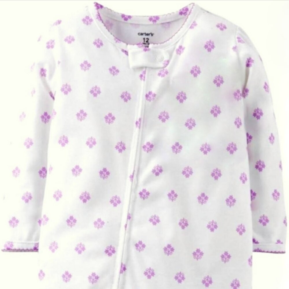 Carter's PJ's Toddler Girl's Pajamas Purple Floral Sleepwear Sleeper Zip Footie - Picture 2 of 4